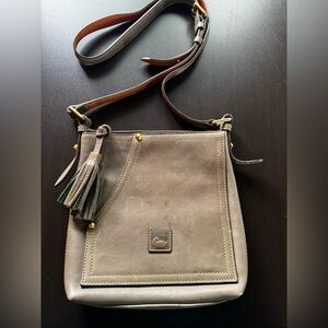 Dooney Bourke Taupe Florentine Leather Huntington Letter Carrier Bag Crossbody